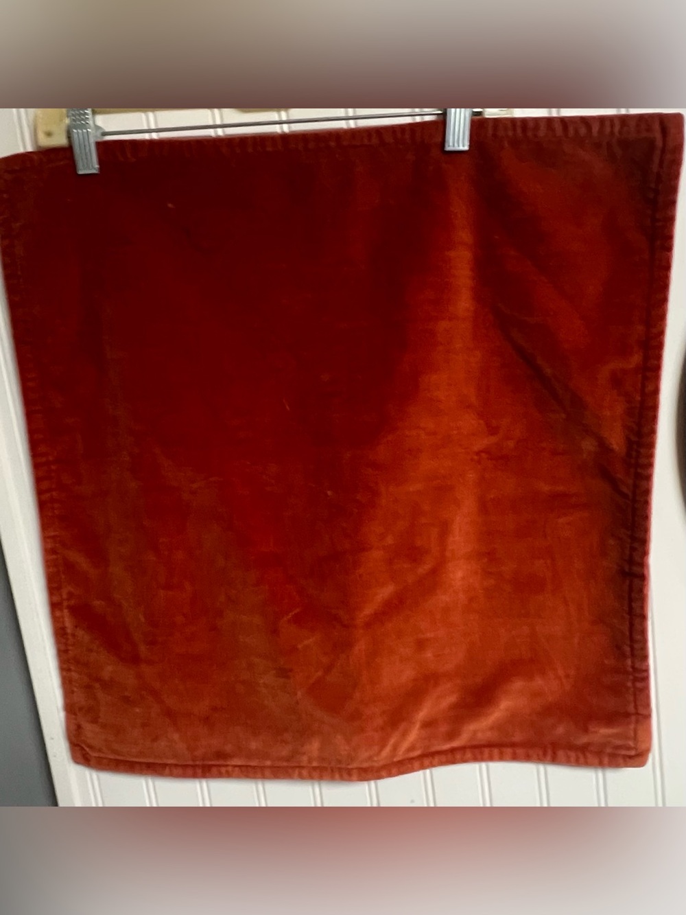 Pottery Barn Velvet Pillow Sham Rust Orange 20” X 20” W/ Zipper EUC